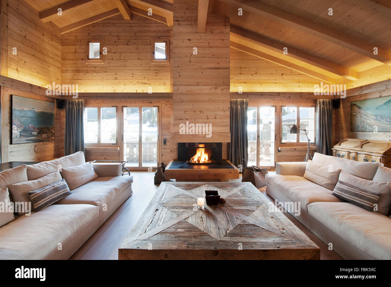 Chalet; Gstaad; Livingroom; Interiors; Switzerland; Architecture; wood; alpine; skiing resort; interior design; design; Stock Photo