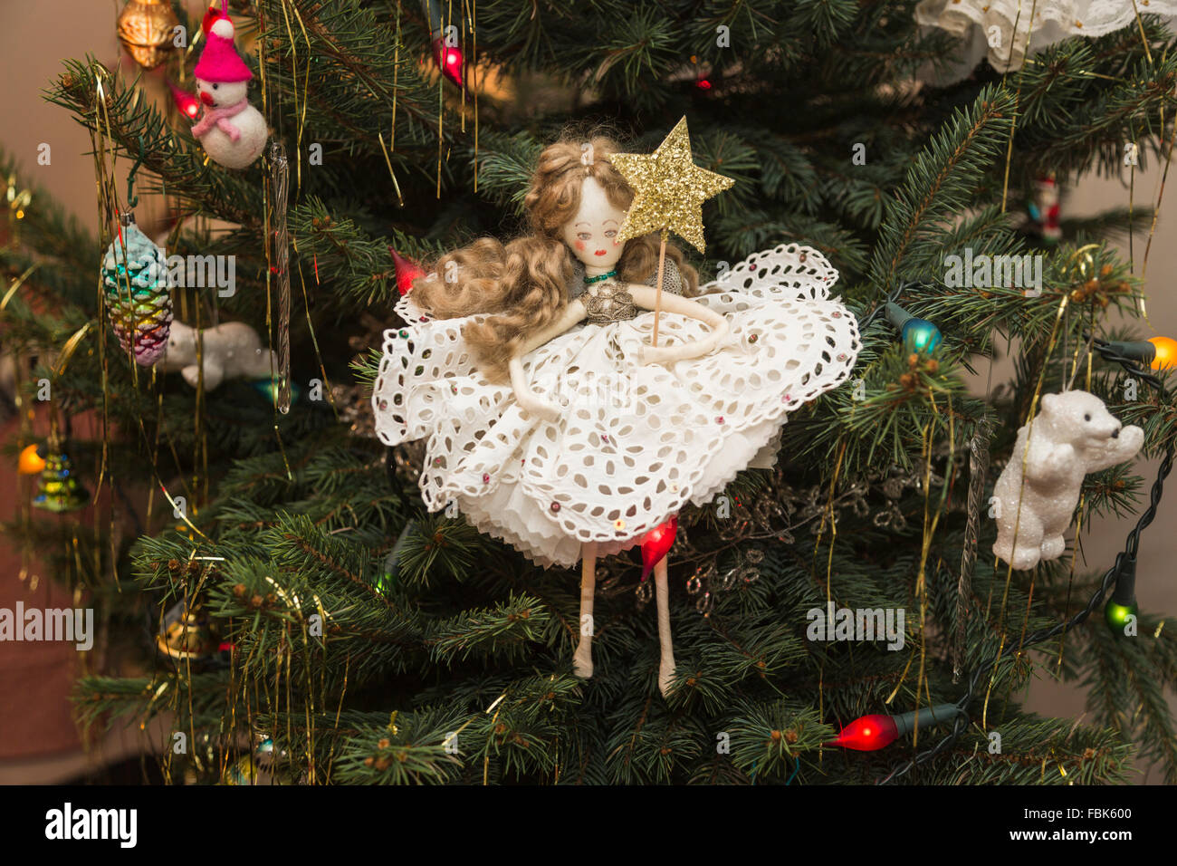 Traditional Old Fashioned Hand Made Fairy With Antique Lace Dress