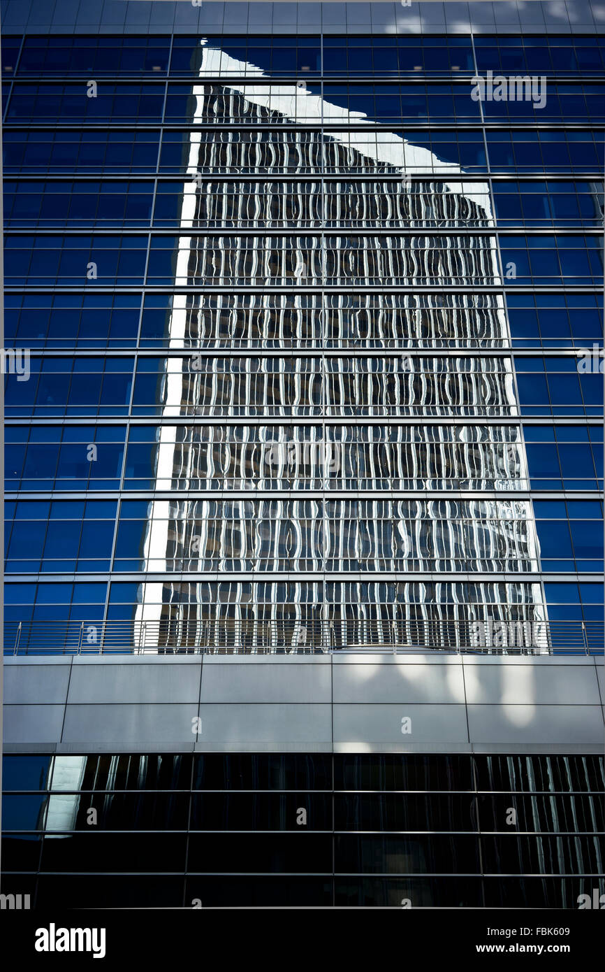 Century Plaza Towers in a reflection into the CAA (The Annenberg Space for Photography) in Los Angeles Stock Photo