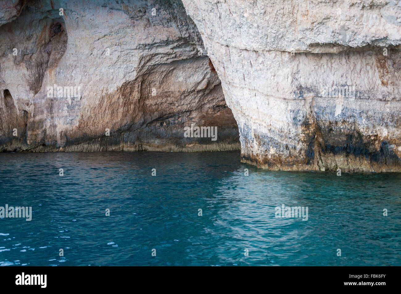 Blue caves on Zakynthos Island seen from the boat Stock Photo