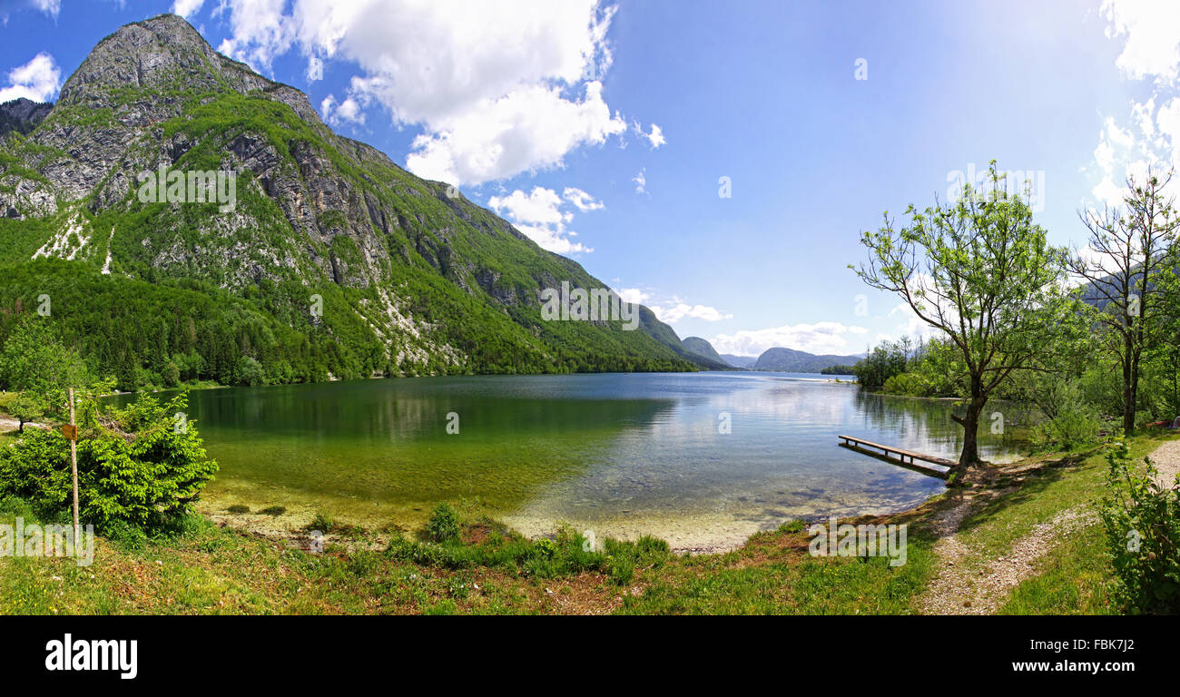 Panoramic view of Lake Bohinj, Julian Alps, Slovenia Stock Photo