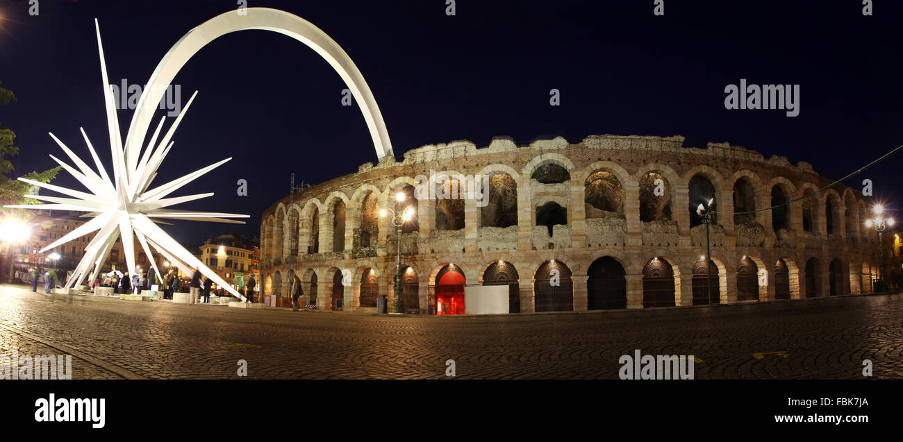 Ancient roman amphitheater Arena in Verona, Italy. Most famous open air theater in the world Stock Photo