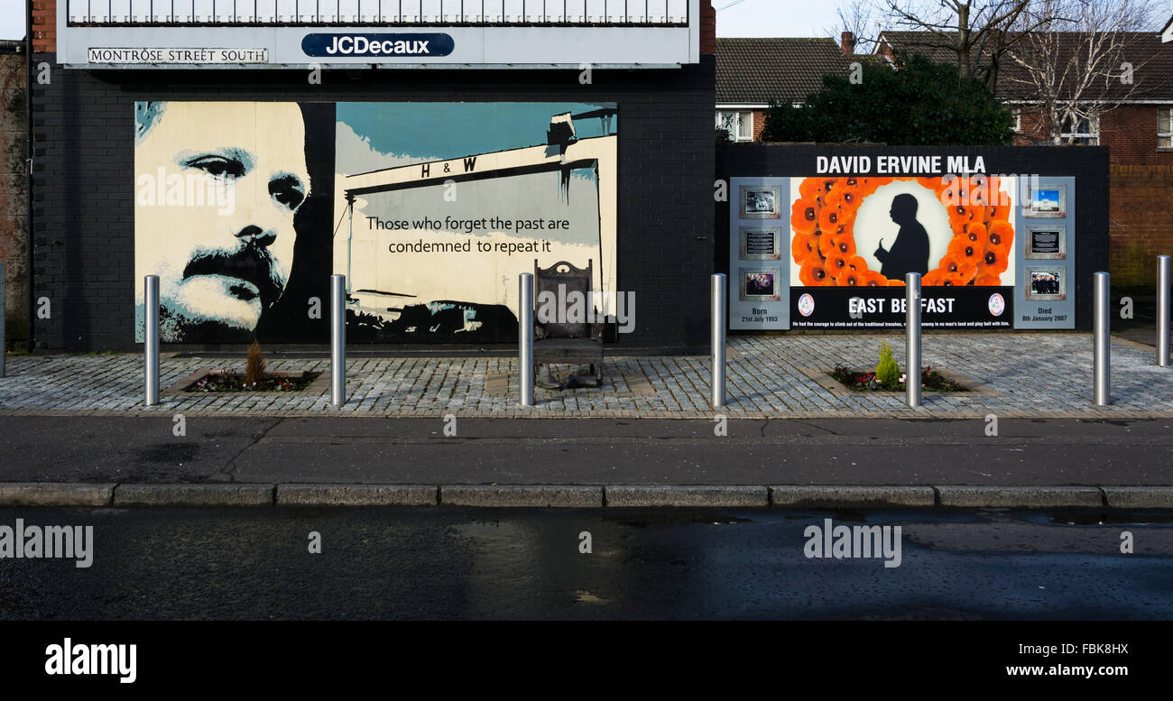 Memorial and mural to the late David Ervine MLA located in his native East Belfast, Northern Ireland. Stock Photo