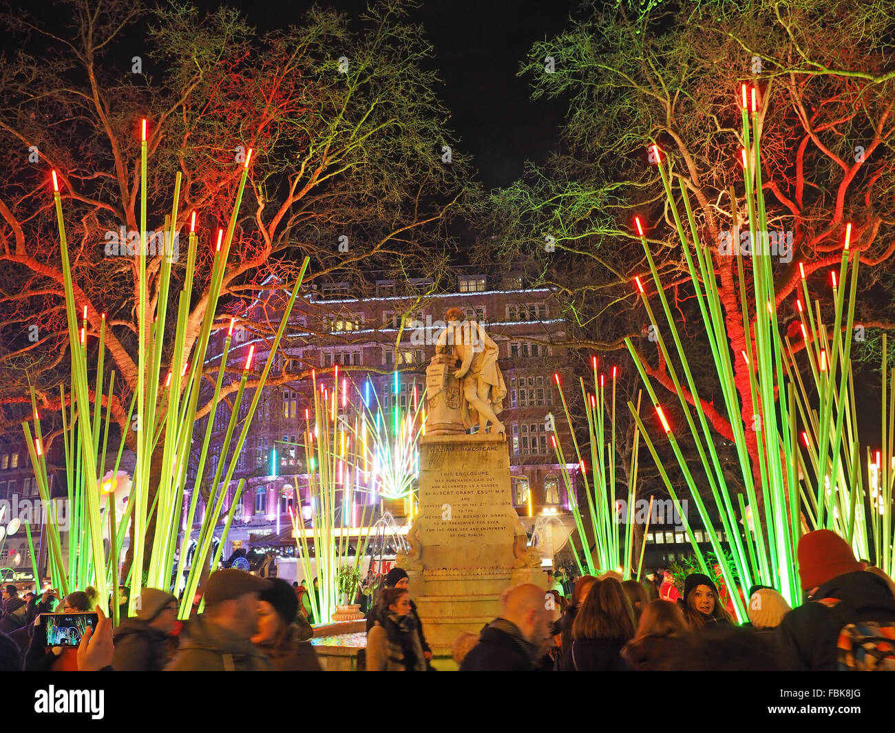 View of the Garden of Light in Leicester Square part of Lumiere London 2016 Stock Photo