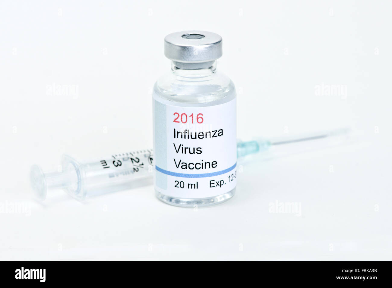 2016 Flu vaccine fascimile. All labels, documents are fictitious.  Names, serial numbers, dates are random and any resemblance t Stock Photo