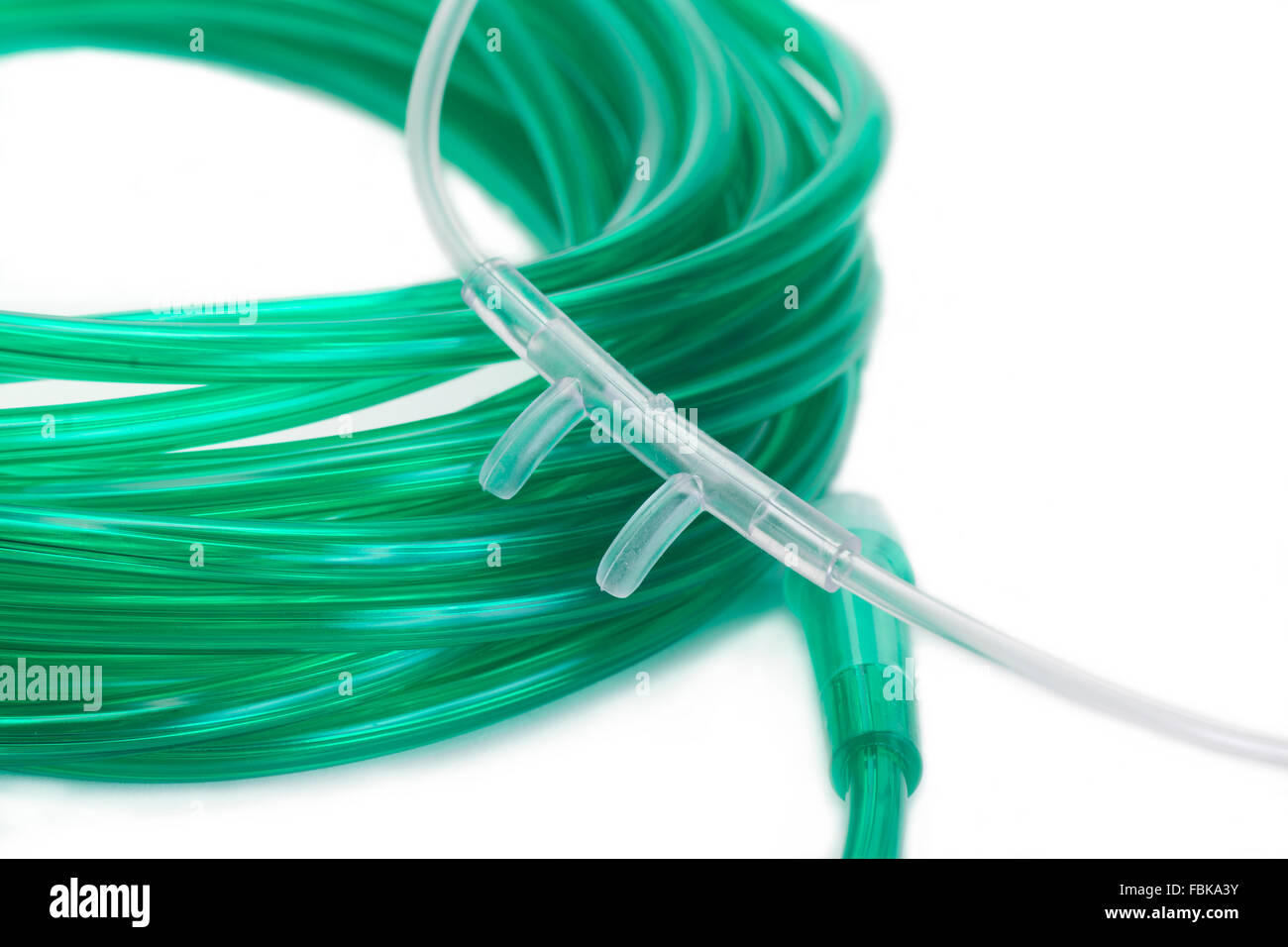 Nasal cannula with green pxygen tubing. Stock Photo