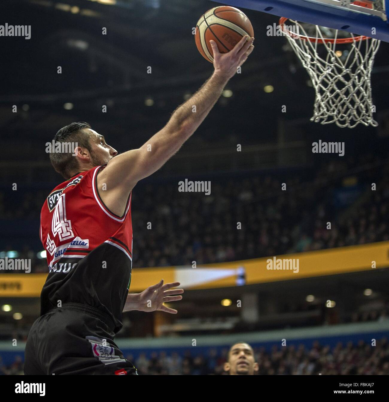 Vilnius. 17th Jan, 2016. Gediminas Orelikas of Lietuvos Rytas makes a ...