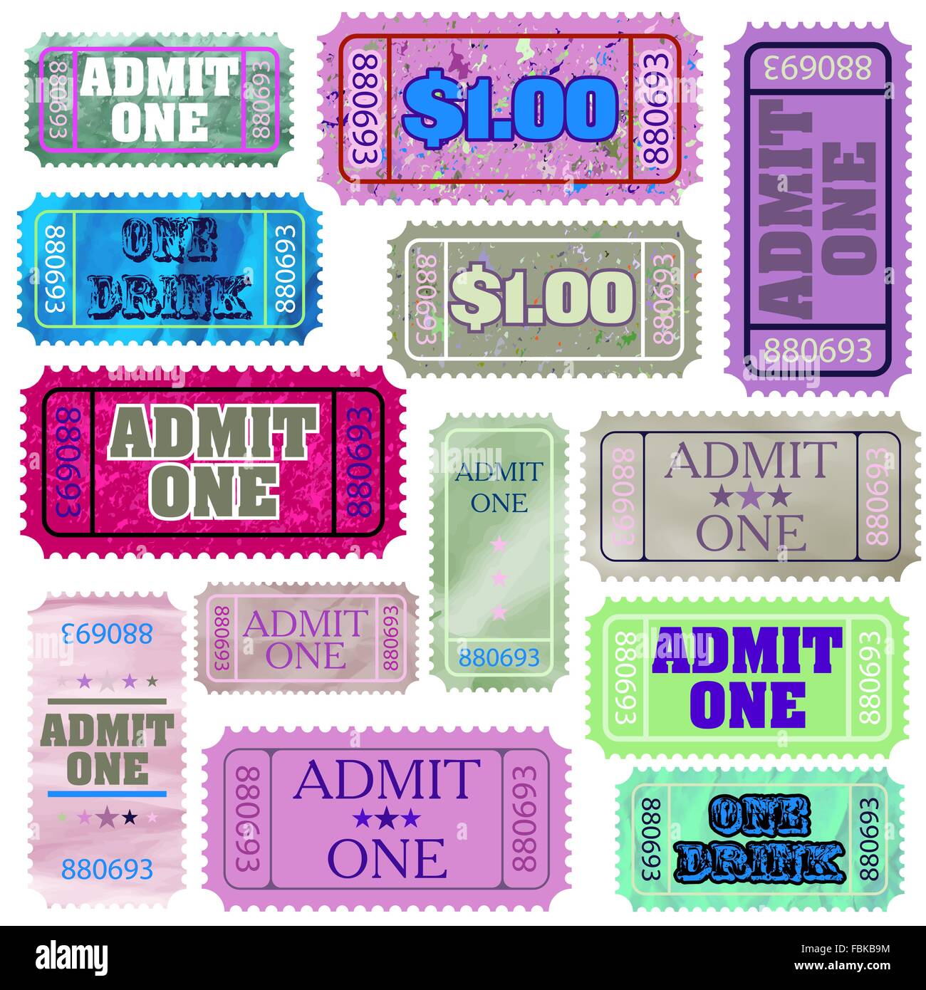 Set of ticket admit one. EPS 8 Stock Vector Image & Art Alamy