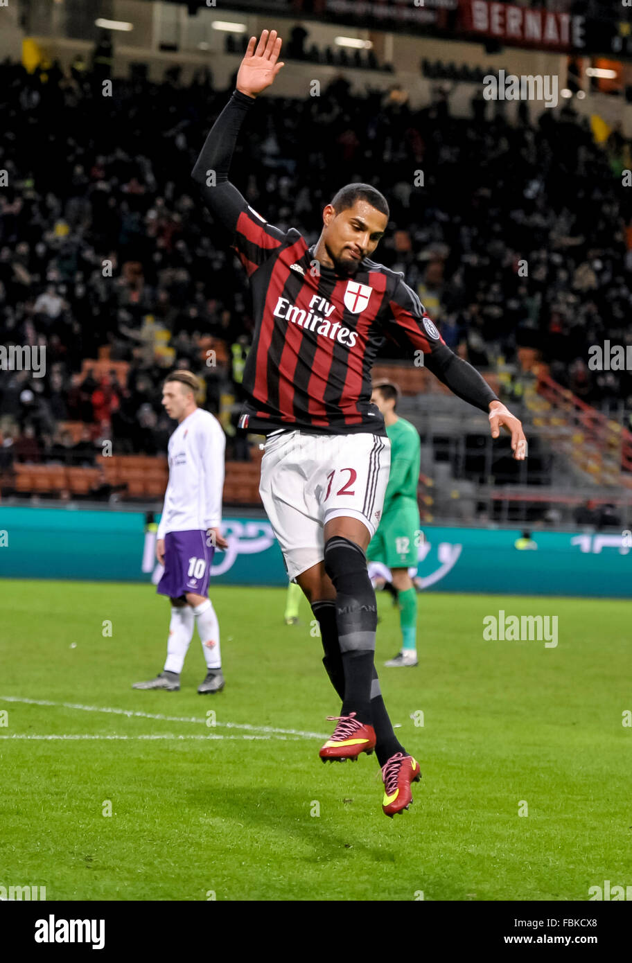 Milan, Italy. 17th Jan, 2016. Kevin-Prince Boateng celebrates after scoring  during the Serie A football match between AC Milan and ACF Fiorentina. AC  Milan wins the match with final result of 2-0.