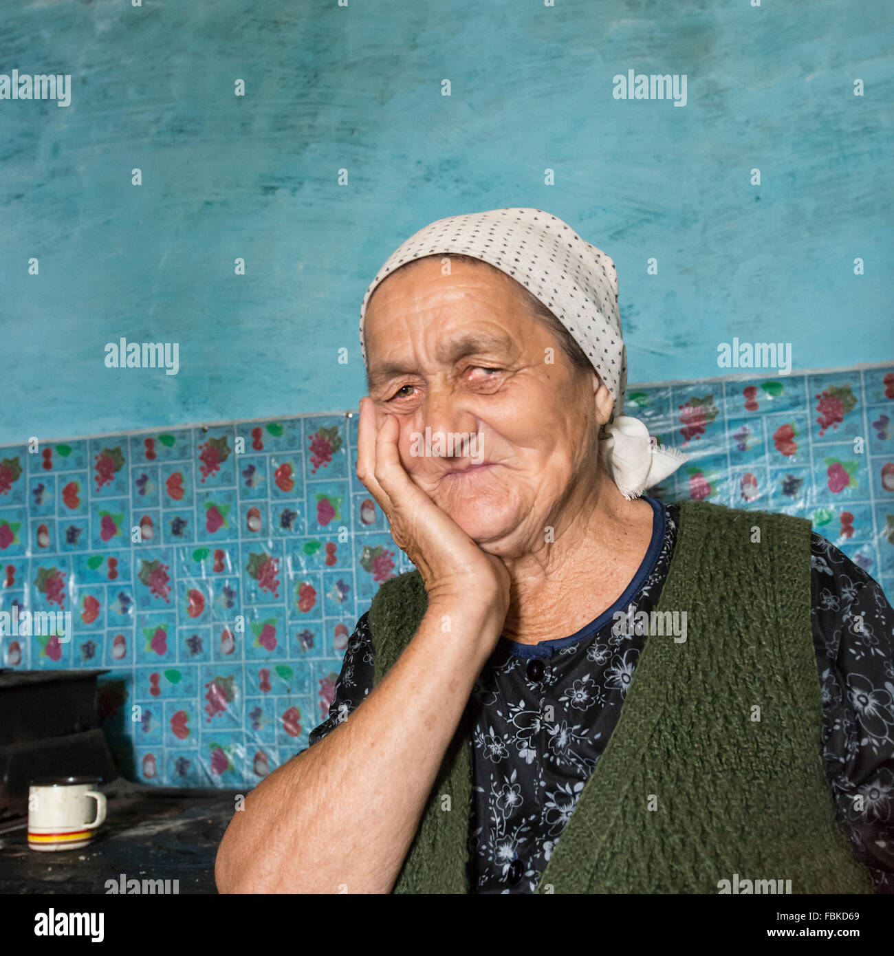 portrait of an elderly woman in the district of Maramures, Romania Stock Photo