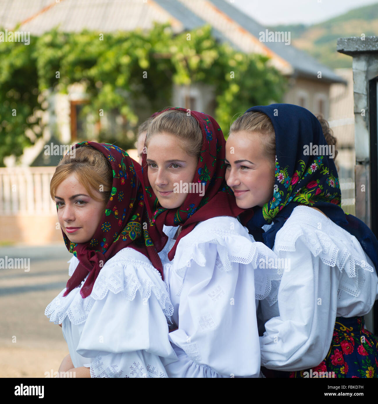 young girls in traditional costume of the district of Maramures, Romania Stock Photo