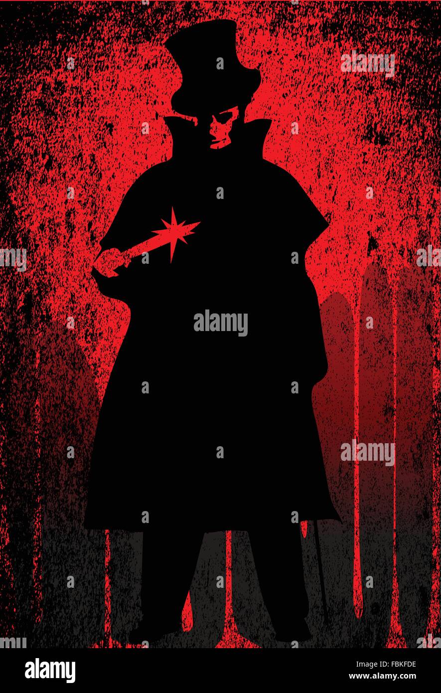 Jack the Ripper over a red grunge background Stock Vector