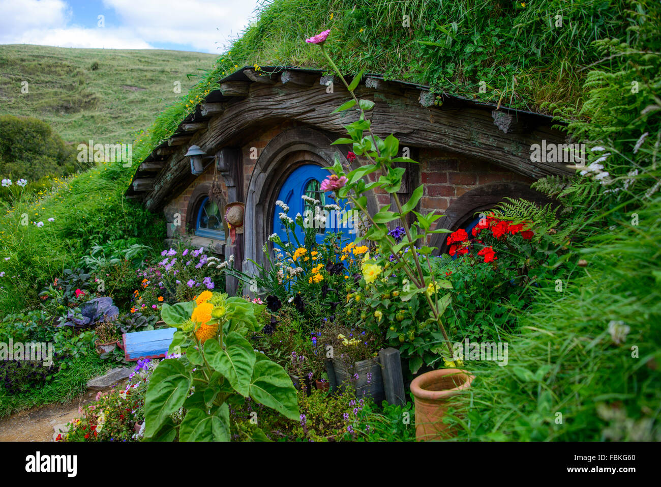 Hobbit house from Hobbiton film set Stock Photo