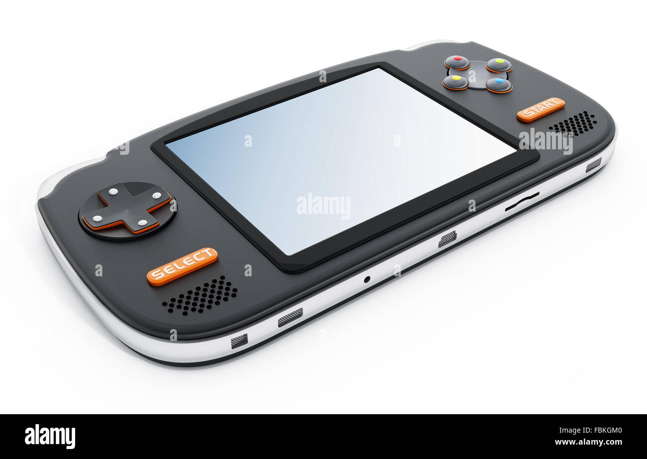 Retro handheld video game device isolated on white background Stock