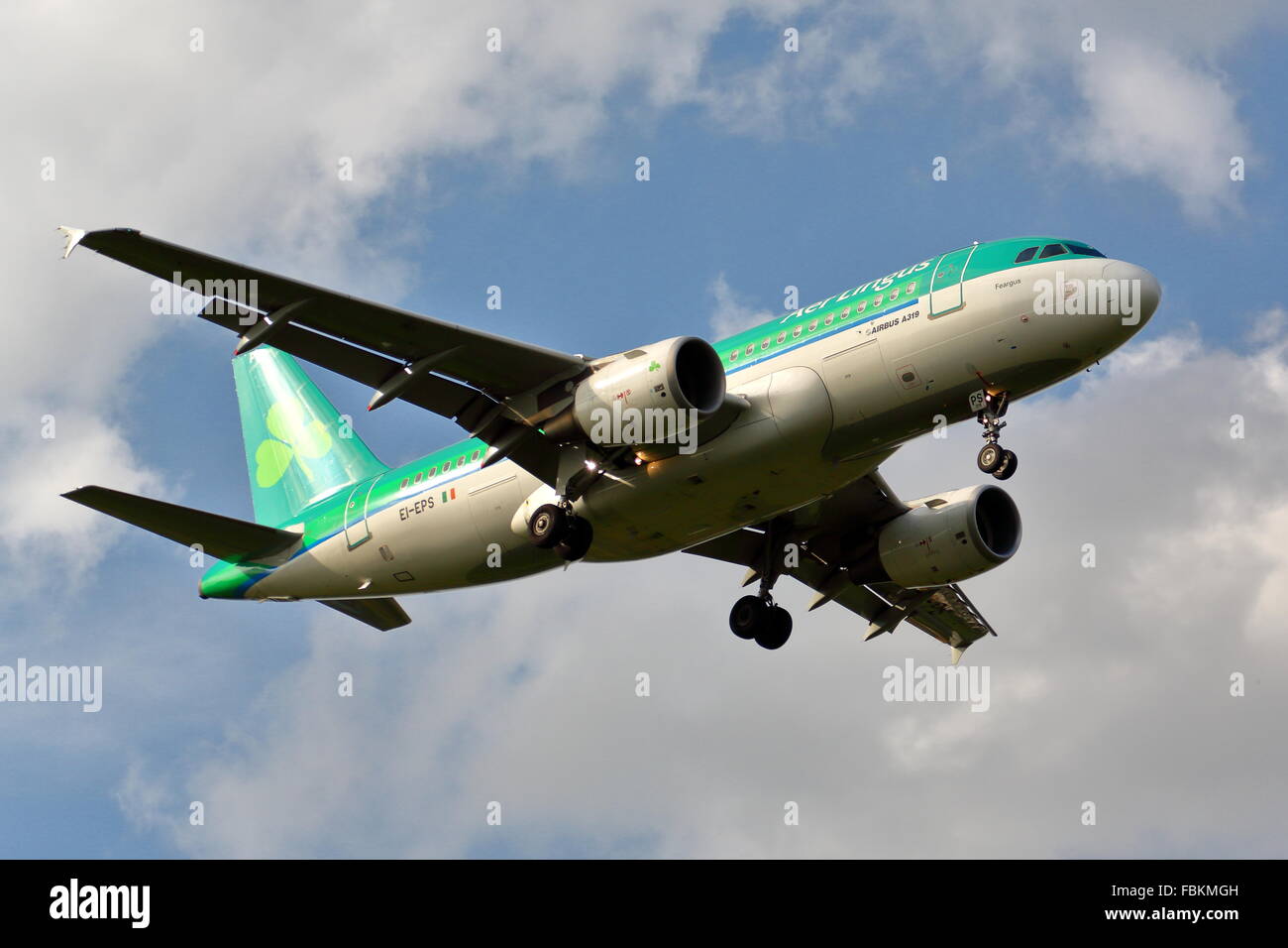 Aer Lingus Airbus A319-111 EI-EPS landing at Heathrow Stock Photo