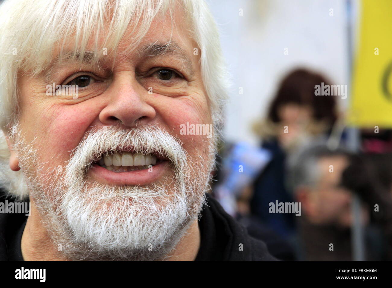Demonstration on Place Bellecour withPaul Watson (Sea Shepherd) against hunting wolves in Lyon, France Stock Photo