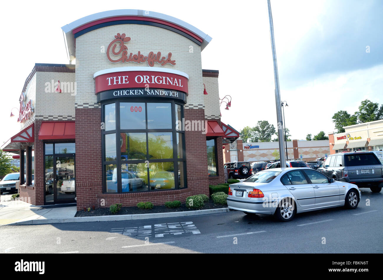 cars line up outside a Chipolte Drive In in Laurel, Maryland Stock