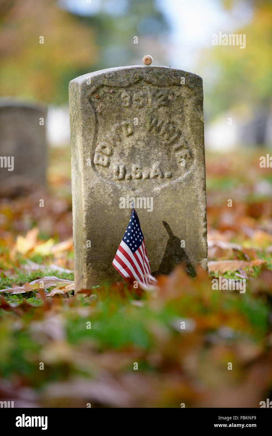 A headstone of a fallen Union soldier from the Civil War battle of ...