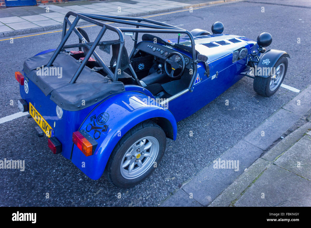 A 1997 registered blue Caterham 7 lightweight sports car Stock Photo
