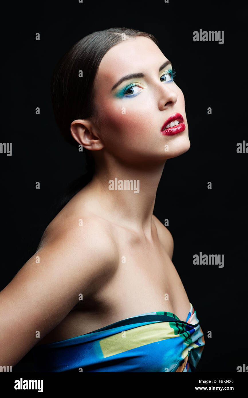 Beauty Girl Portrait with Colorful Makeup Stock Photo - Alamy