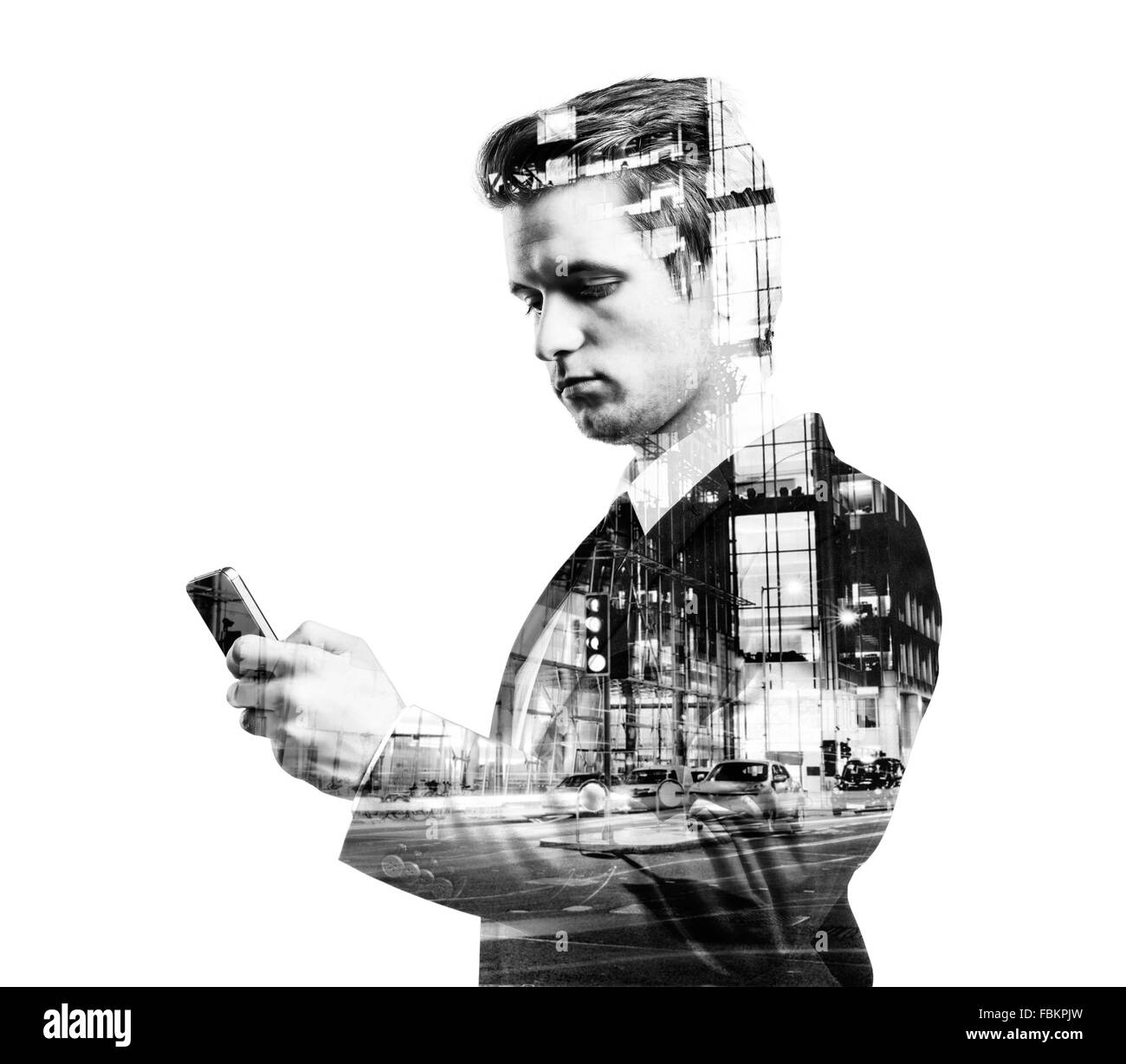 Double exposure of businessman. Stock Photo