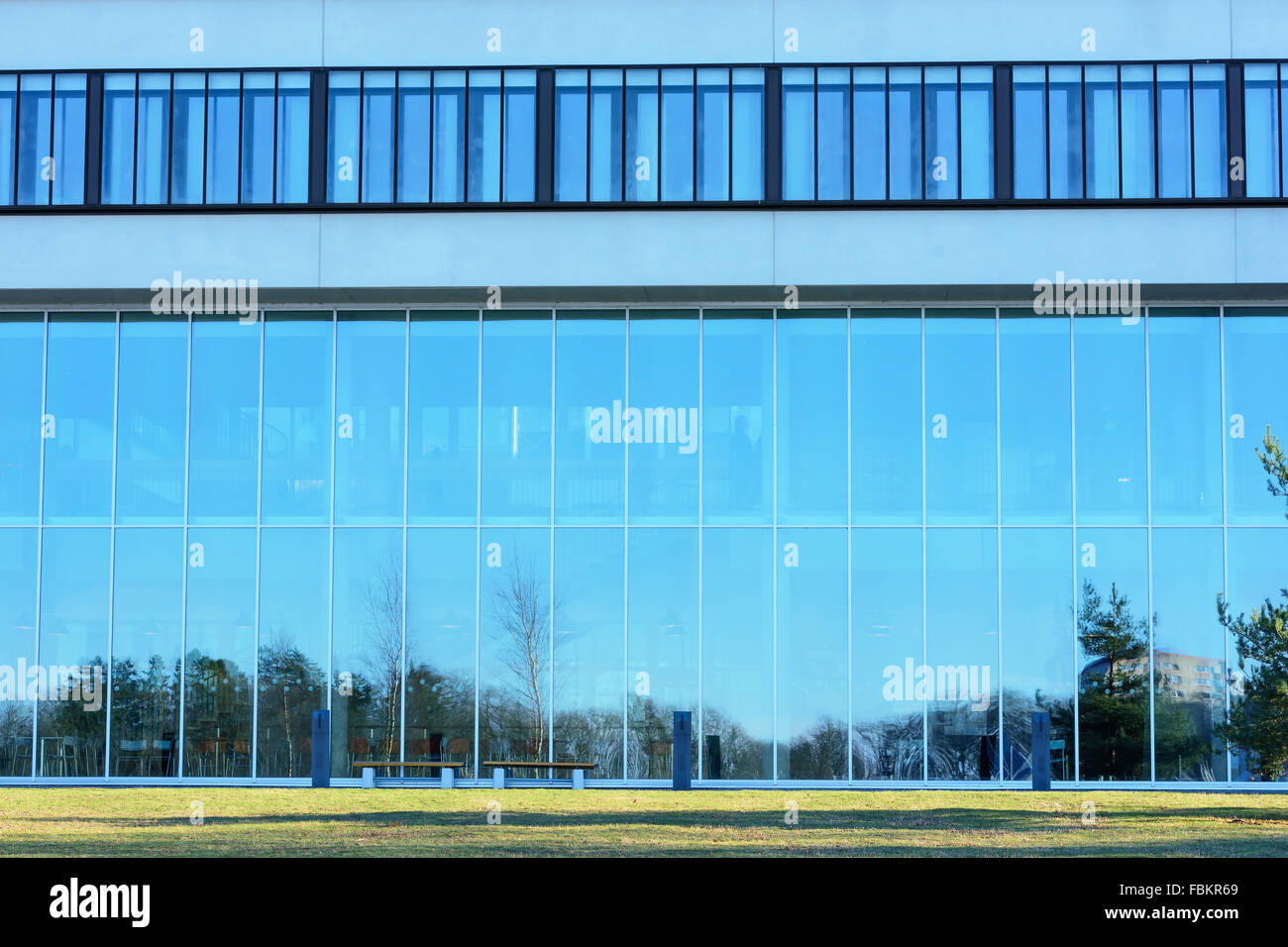 Karlskrona, Sweden - January 13, 2016: The glass facade of Blekinge Institute of Technology (BTH) as seen from the west. The sky Stock Photo