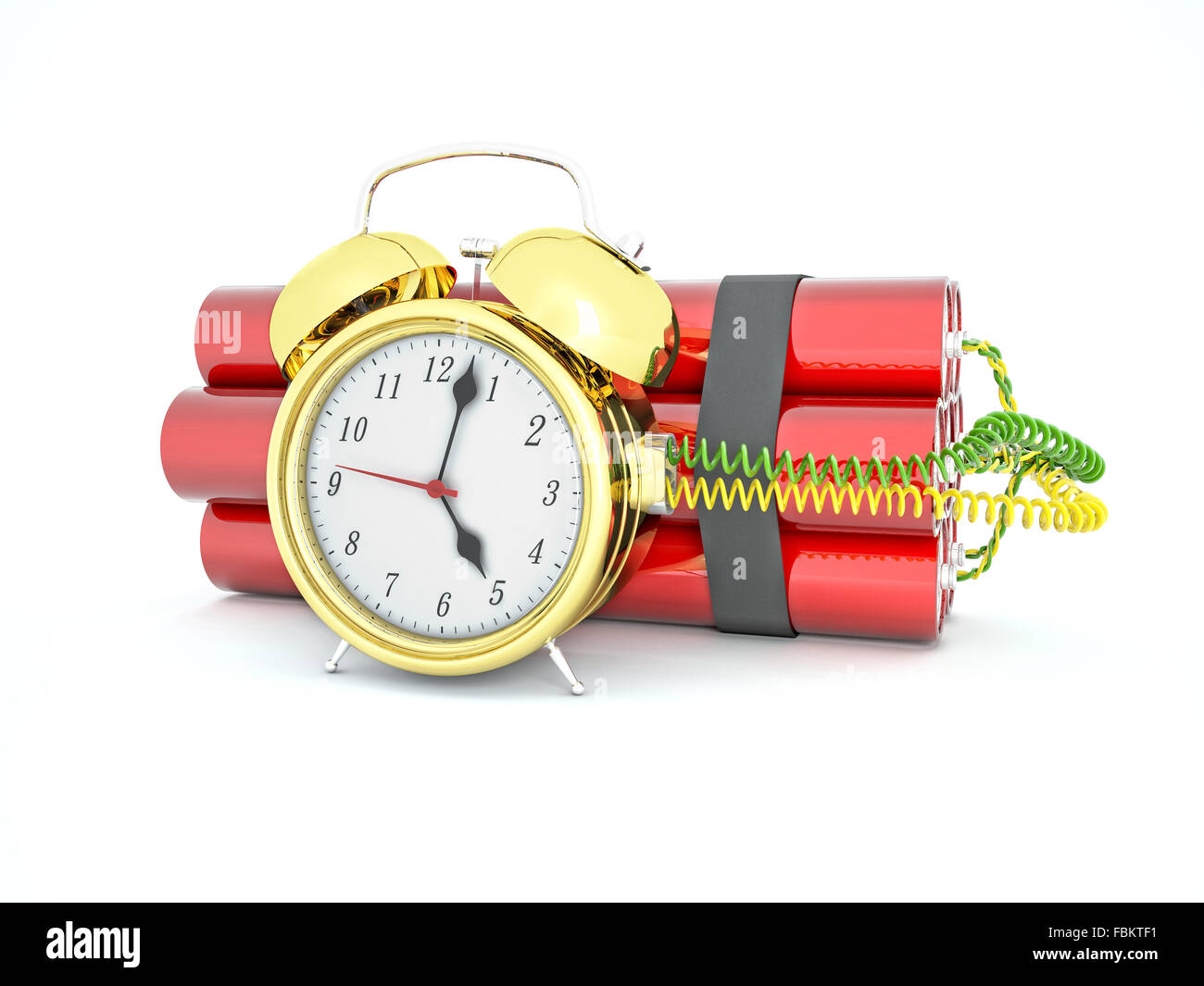 3d time bomb with old clock and tnt Stock Photo