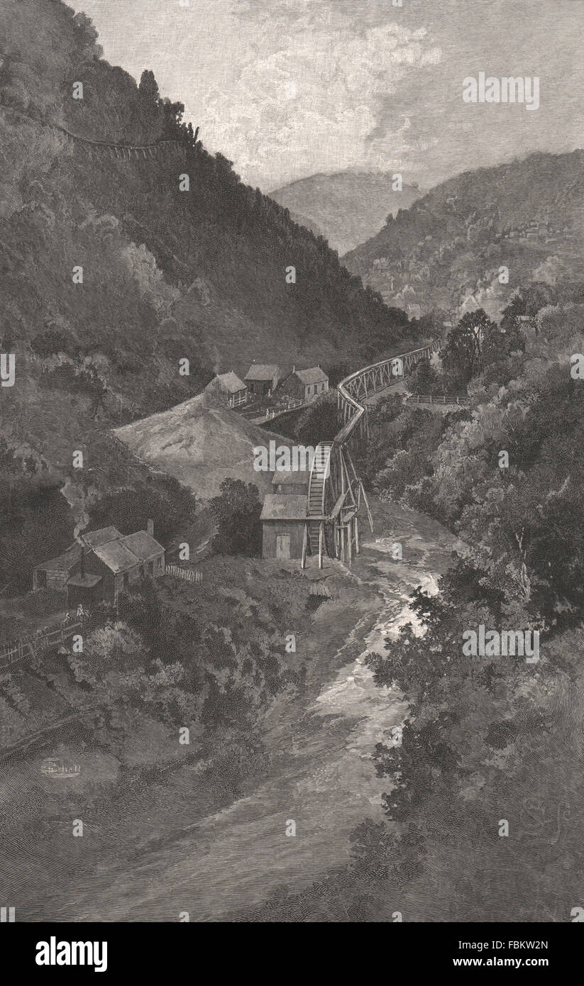 WALHALLA GOLD MINE. Victoria, Australia, antique print 1888 Stock Photo