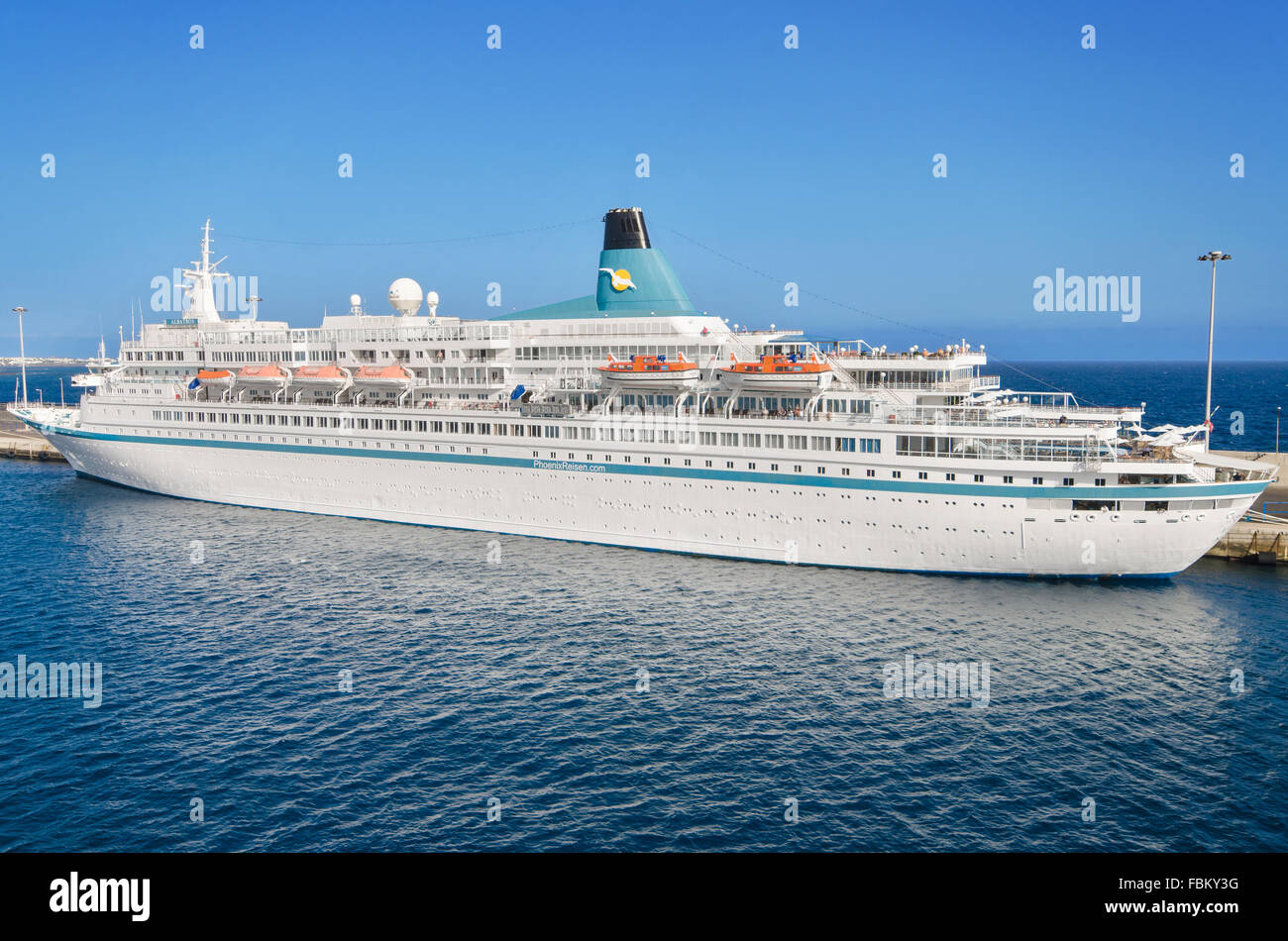 LANZAROTE, SPAIN - NOVEMBER 9: Albatros passanger cruise ship in Lanzarote harbor on November 9, 2015, Lanzarote, Canary island. Stock Photo