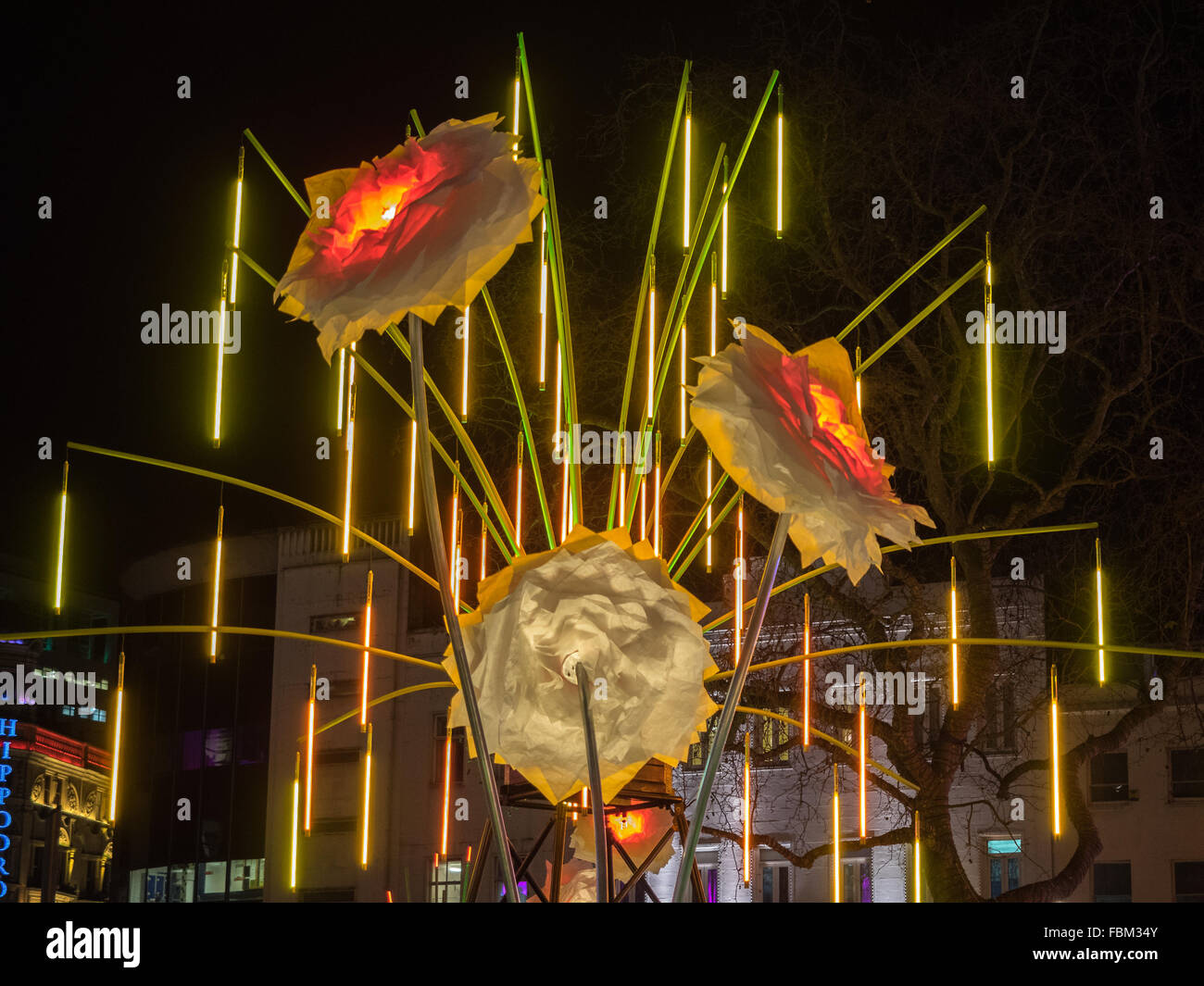 a London Lumiere flower light exhibit in Leicester Square gardens at ...