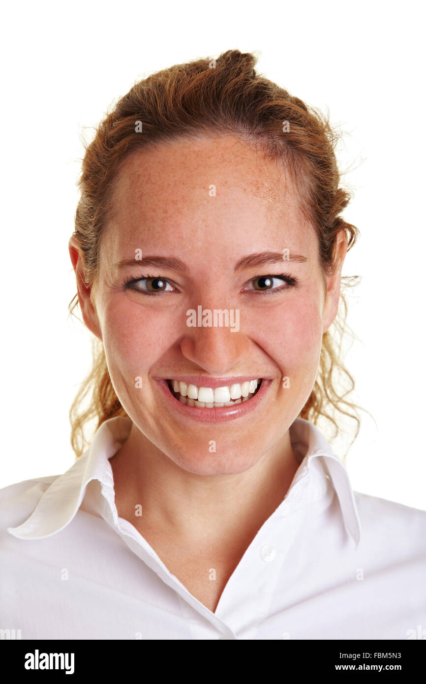 Frontal portrait of a smiling young business woman Stock Photo - Alamy
