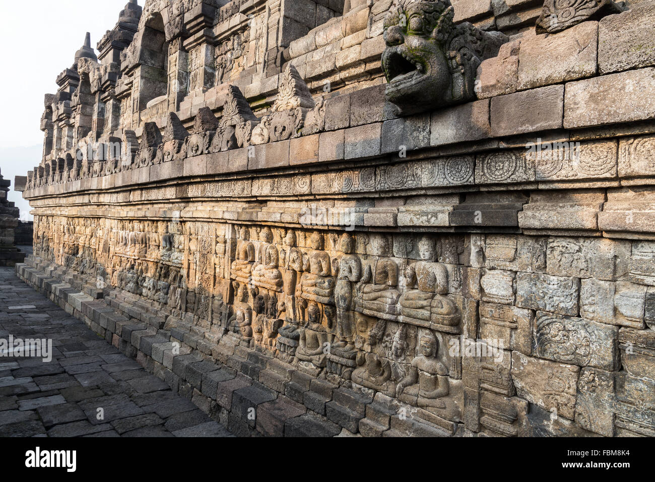 Relief panels of Borobudur temple in Indonesia. Borobudur is the ...