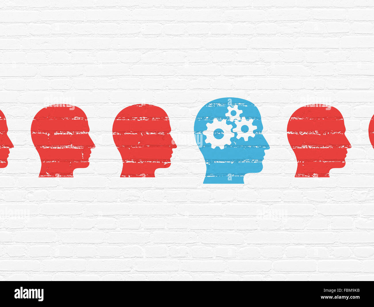 Learning concept: head with gears icon on wall background Stock Photo ...