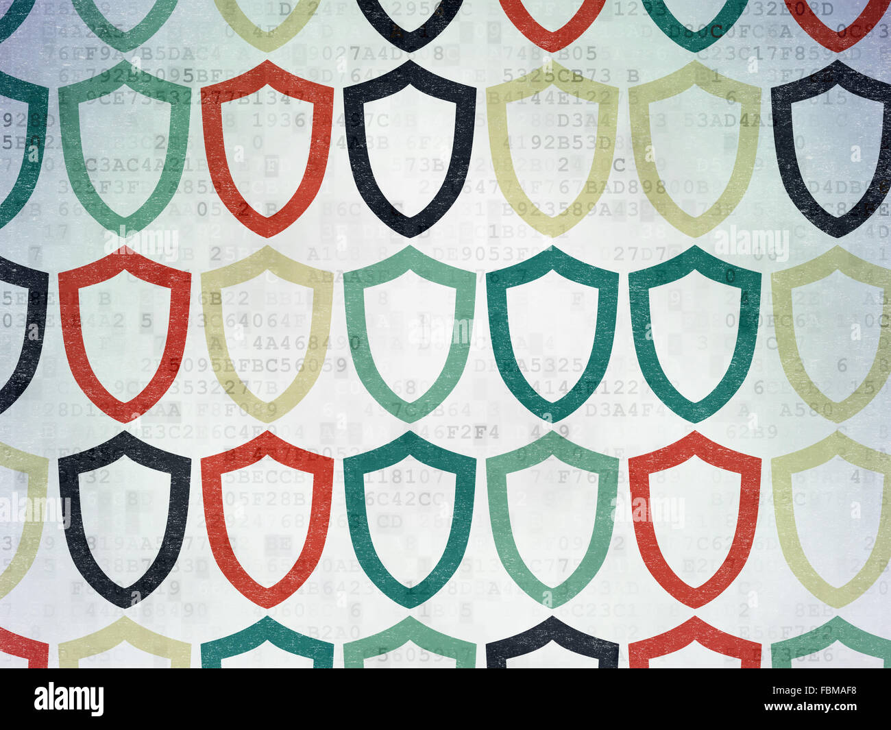 Protection concept: Contoured Shield icons on Digital Paper background ...