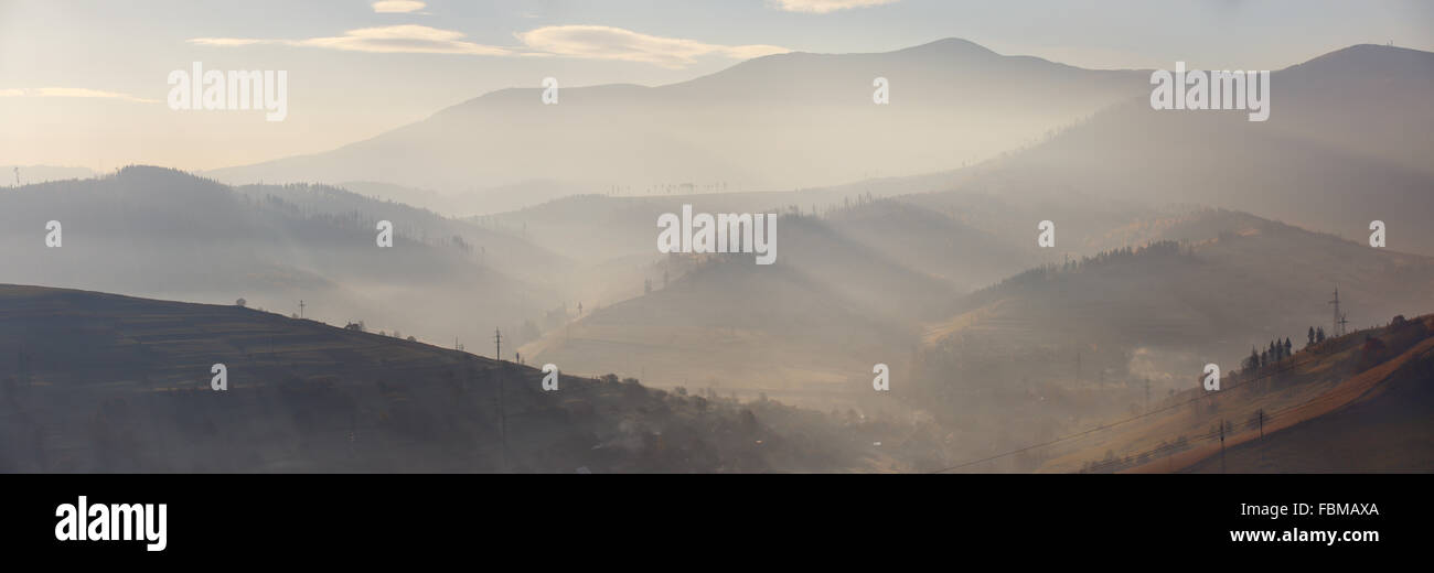 Morning light in mountains. Sunlight in mountains. Carpathians, Ukraine. Stock Photo