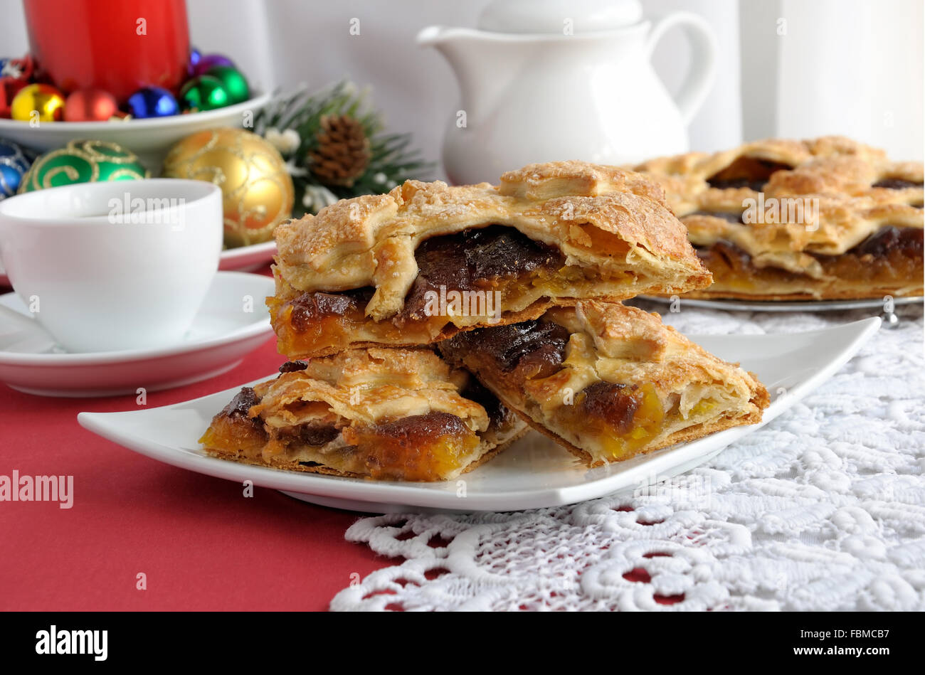 Pieces of strudel stuffed with apples and jam Stock Photo