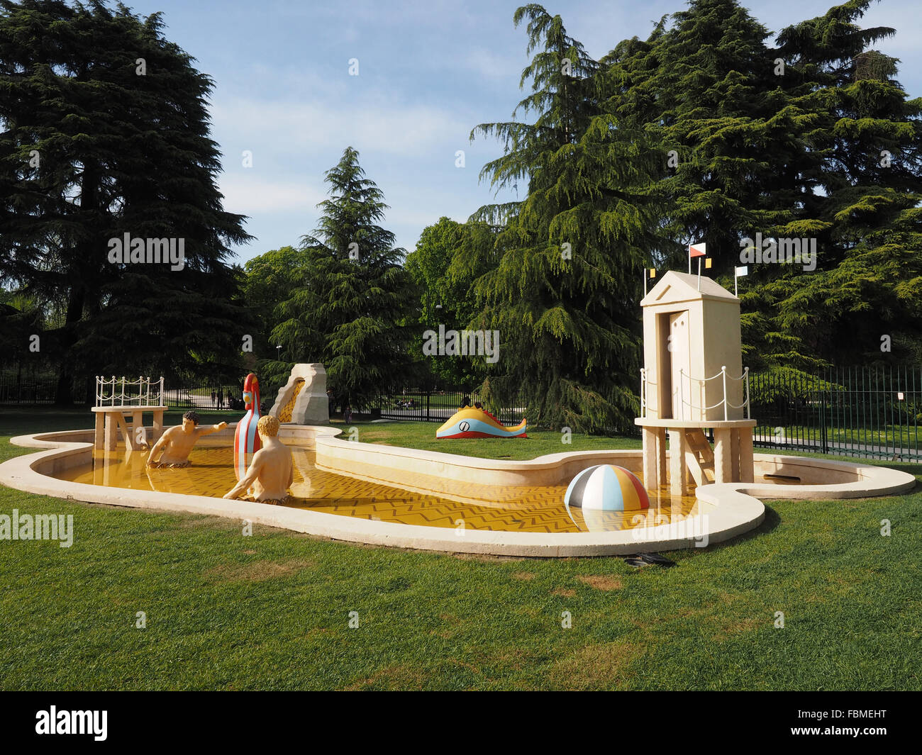 I Bagni Misteriosi fountain, Giorgio De Chirico artist, Triennale museum, Parco Sempione park, Milan, Lombardy, Italy, Europe Stock Photo