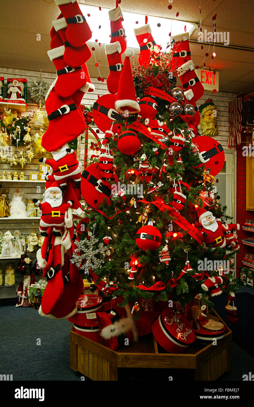 Santa Claus House North Pole City Alaska decorated Christmas tree Stock Photo