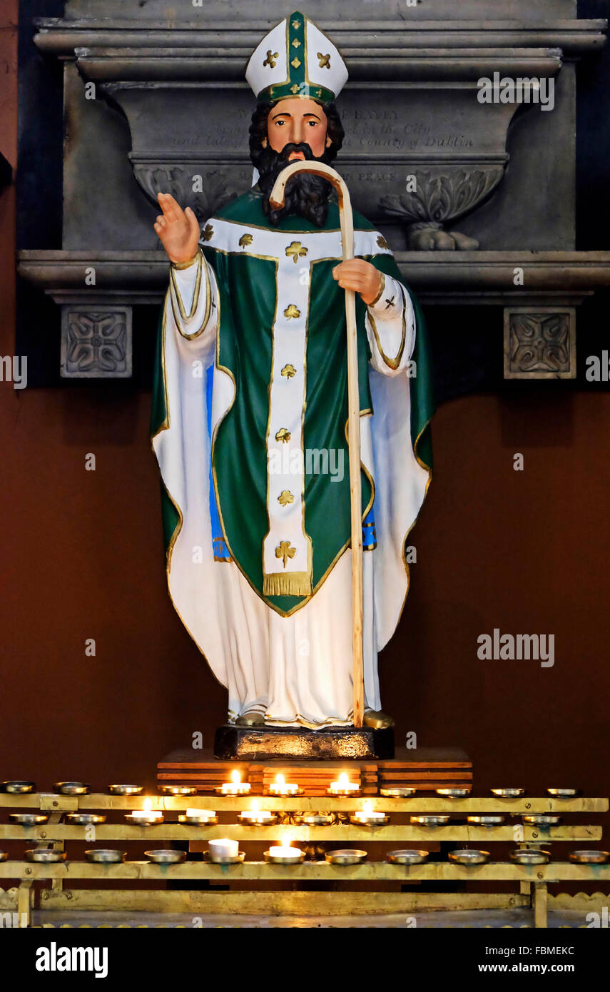 Statue representing patron Saint of Ireland, Saint Patrick, in a church in county Dublin Ireland. Stock Photo