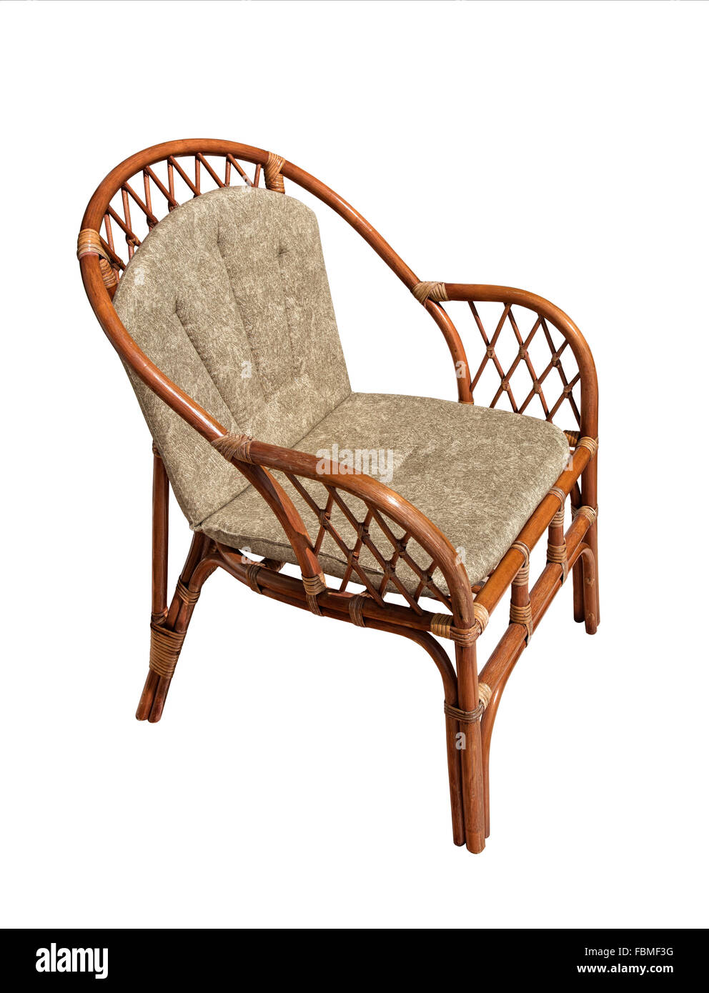 Brown wicker chair isolated over white background Stock Photo
