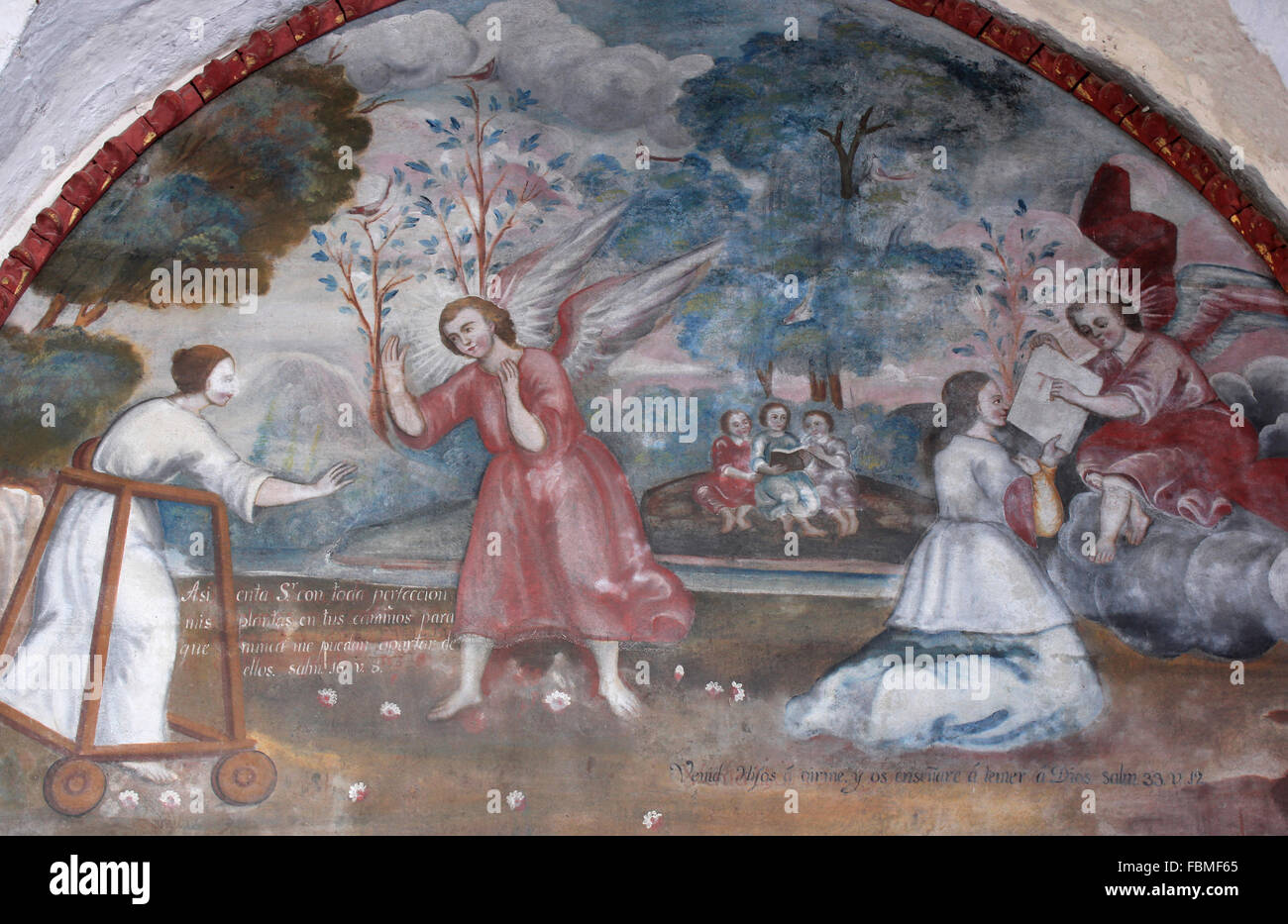 Ecclesiastical Art Of Angels In Santa Catalina Convent in Arequipa, Peru Stock Photo