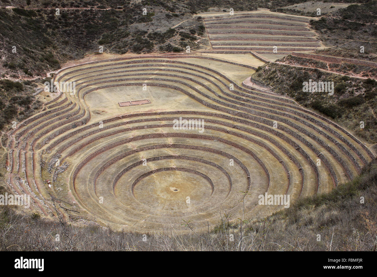 Inca Terraces At Moray Archaeological Park Stock Photo
