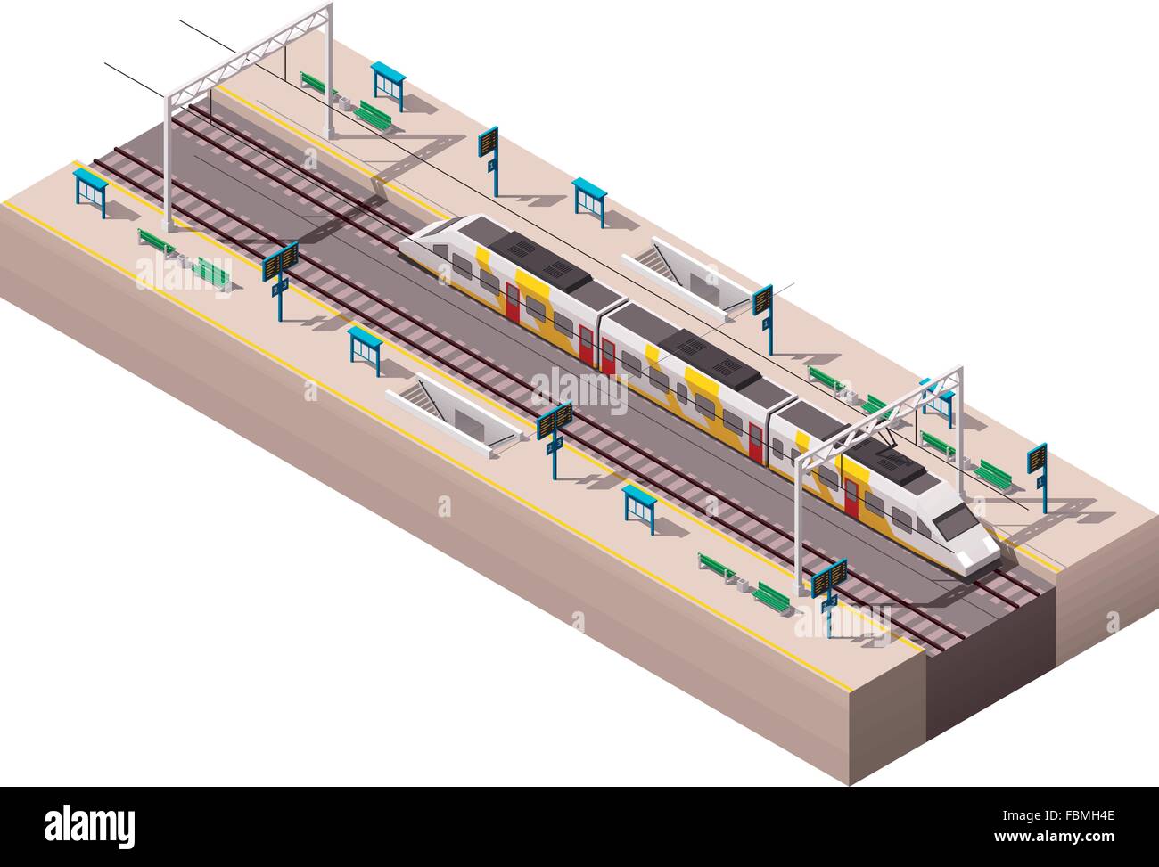 Vector isometric train station Stock Vector