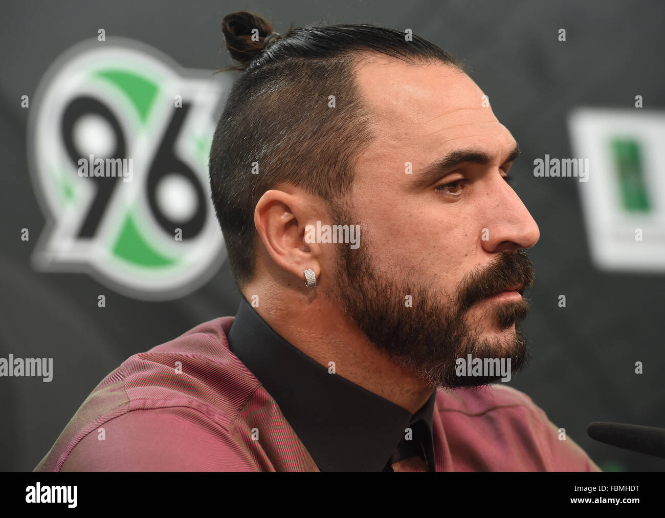 Hanover, Germany. 18th Jan, 2016. New arrival Hugo Almeida attends a press conference of German Bundesliga soccer club Hannover 96 at the HDI-Arena in Hanover, Germany, 18 January 2016. Photo: HOLGER HOLLEMANN/dpa/Alamy Live News Stock Photo