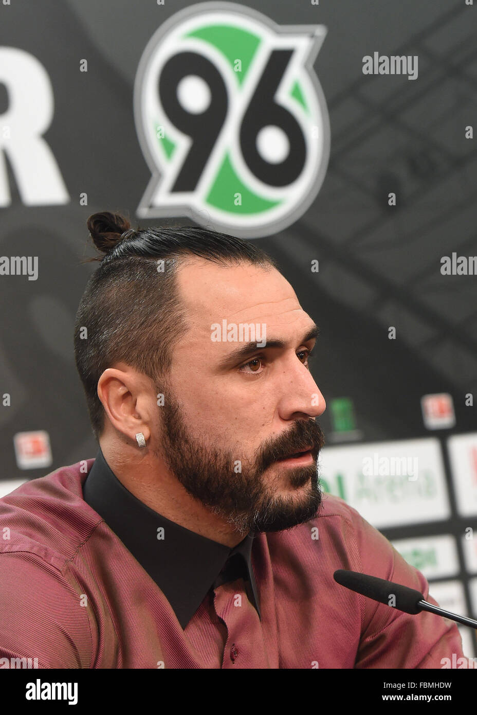 Hanover, Germany. 18th Jan, 2016. New arrival Hugo Almeida attends a press conference of German Bundesliga soccer club Hannover 96 at the HDI-Arena in Hanover, Germany, 18 January 2016. Photo: HOLGER HOLLEMANN/dpa/Alamy Live News Stock Photo