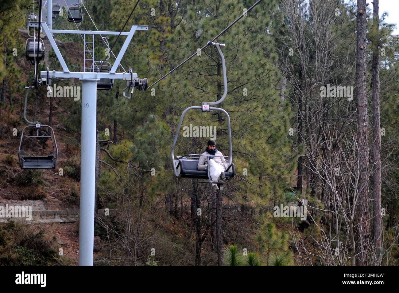 Murree Pakistan 18th Jan 2016 A Tourist Takes A Chairlift In