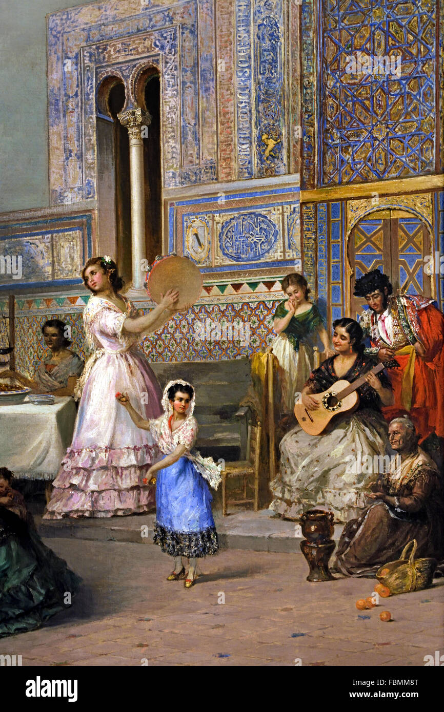 Genre Scene at the Alcázar of Seville 1872 Manuel Wssel de Guimbarda Andalusia Spanish Spain Stock Photo