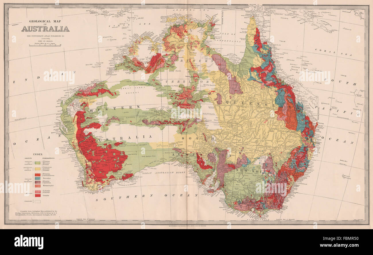Large 'GEOLOGICAL MAP OF AUSTRALIA' by WILKINSON for GARRAN, 1888 Stock Photo