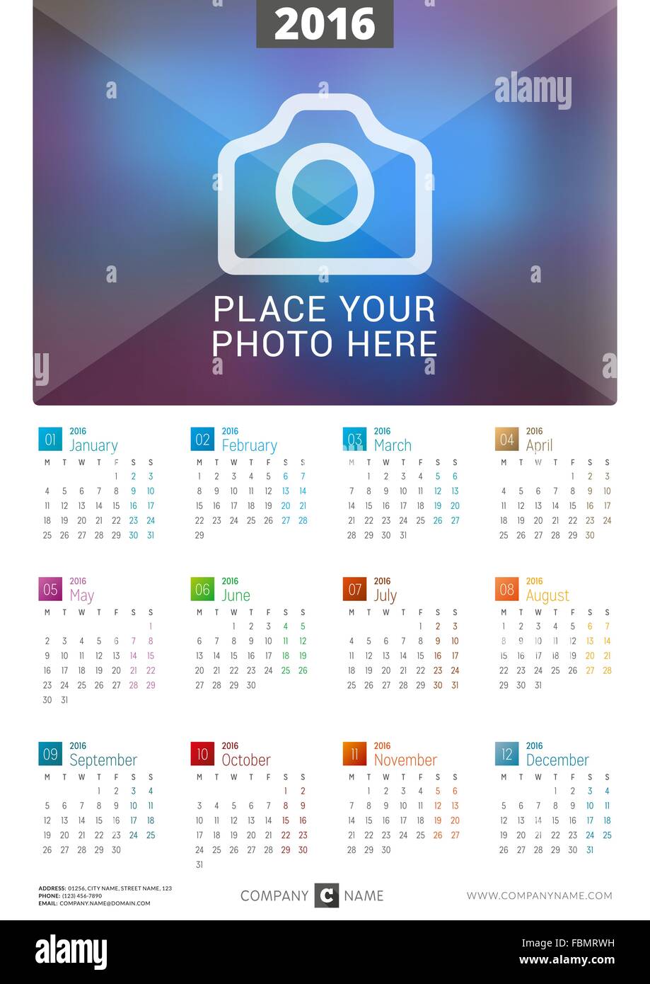Wall Calendar Poster for 2016 Year. Vector Design Print Template with ...