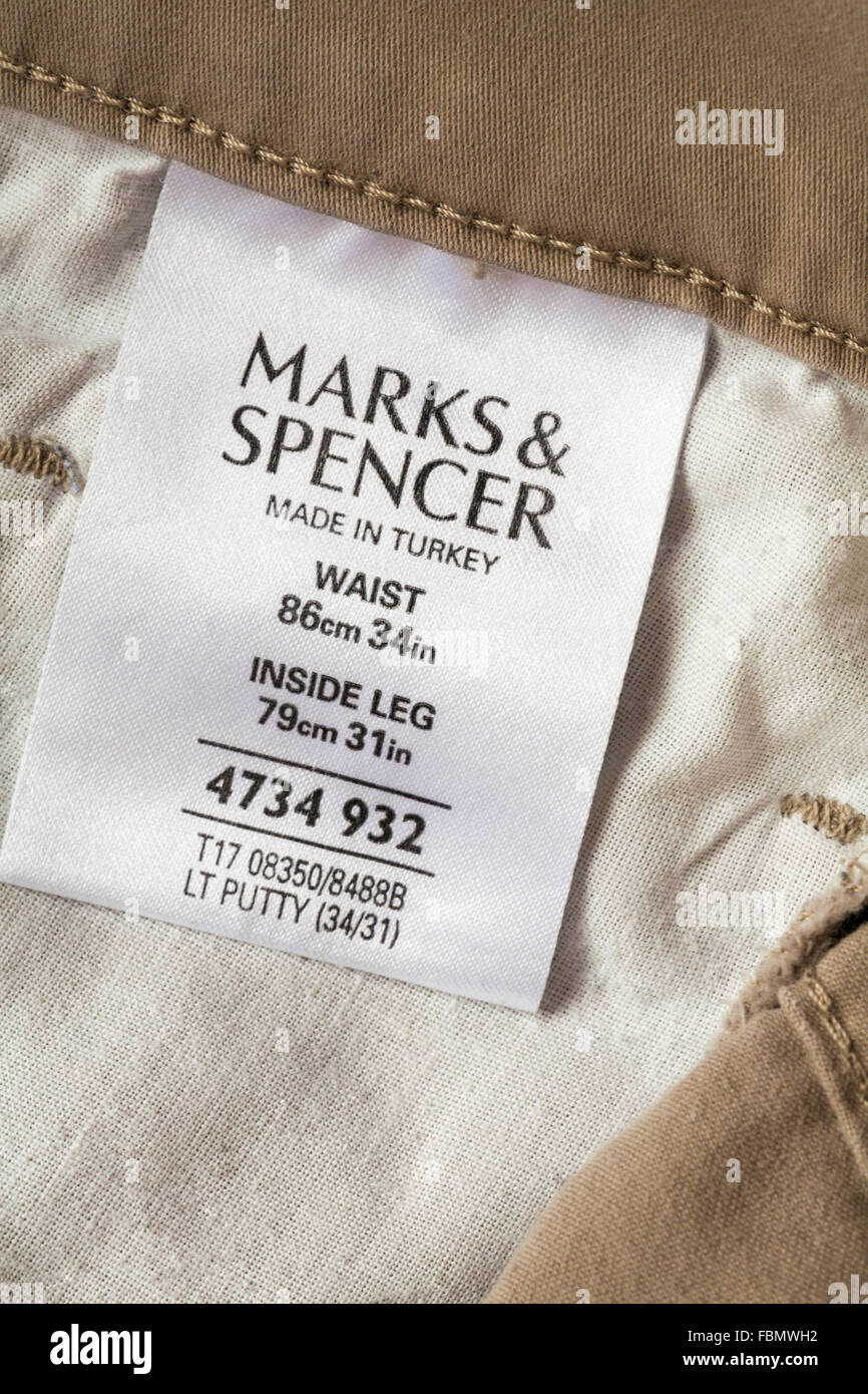 label in Marks & Spencer mans trousers made in Turkey - sold in the UK ...